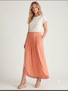 150. VILA bright Coral-Orange Maxi Skirt with Drawstring Waist
